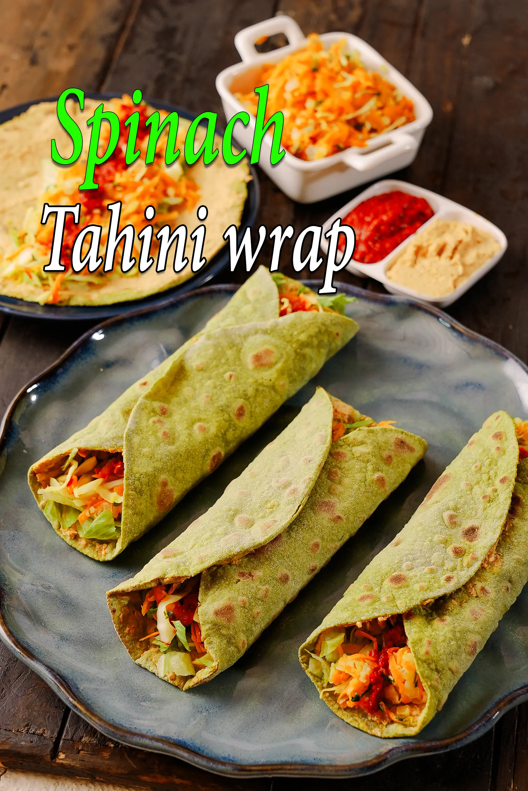 spinach tahini wrap recipe | Middle Eastern spinach tahini vegetable wrap | Indian style healthy spinach tahini vegetarian wrap |Â 