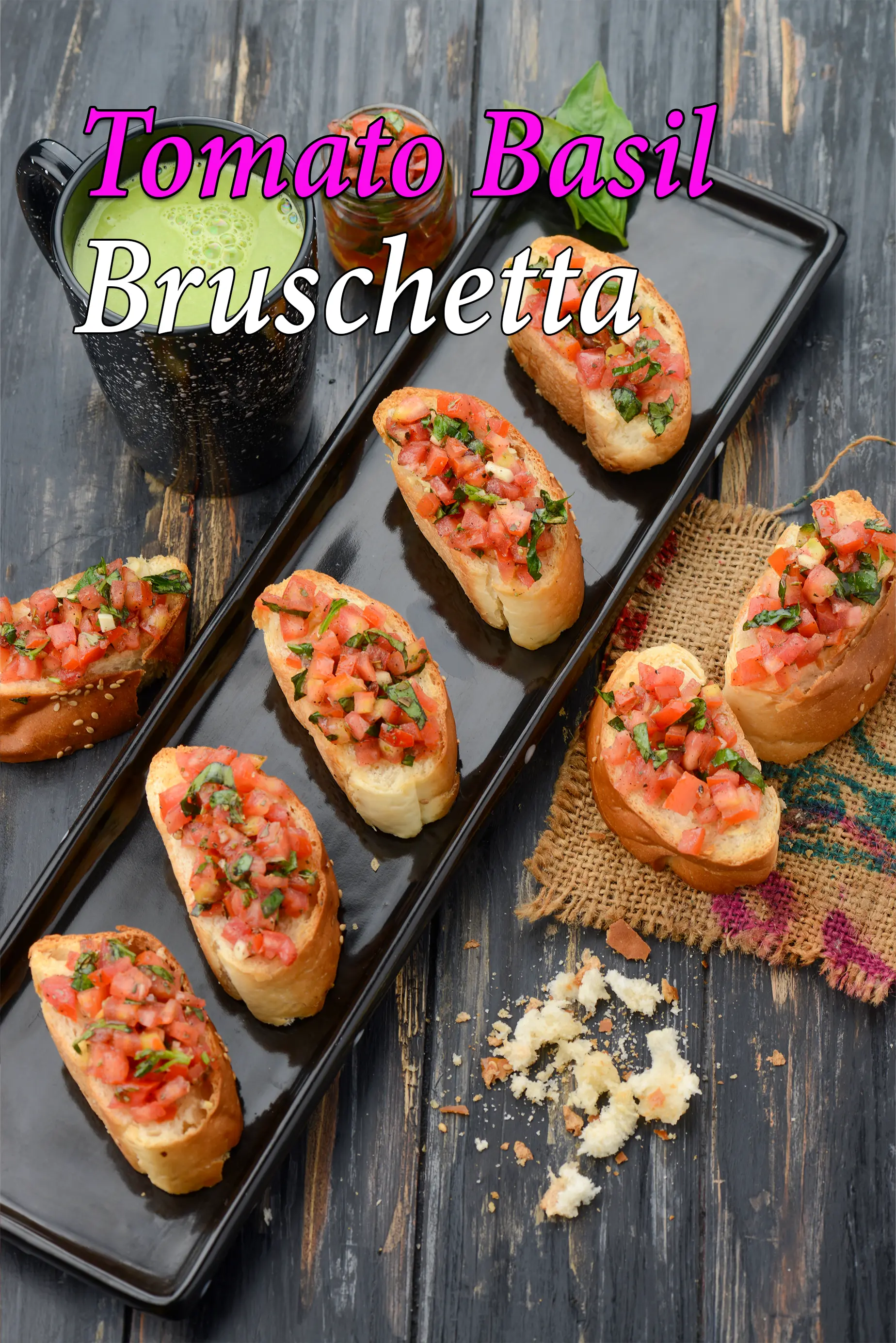 टोमेटो बेसिल ब्रुशेटा रेसिपी | इटालियन ब्रुशेटा | टमाटर बेसिल ब्रुशेटा | tomato and basil bruschetta in hindi.