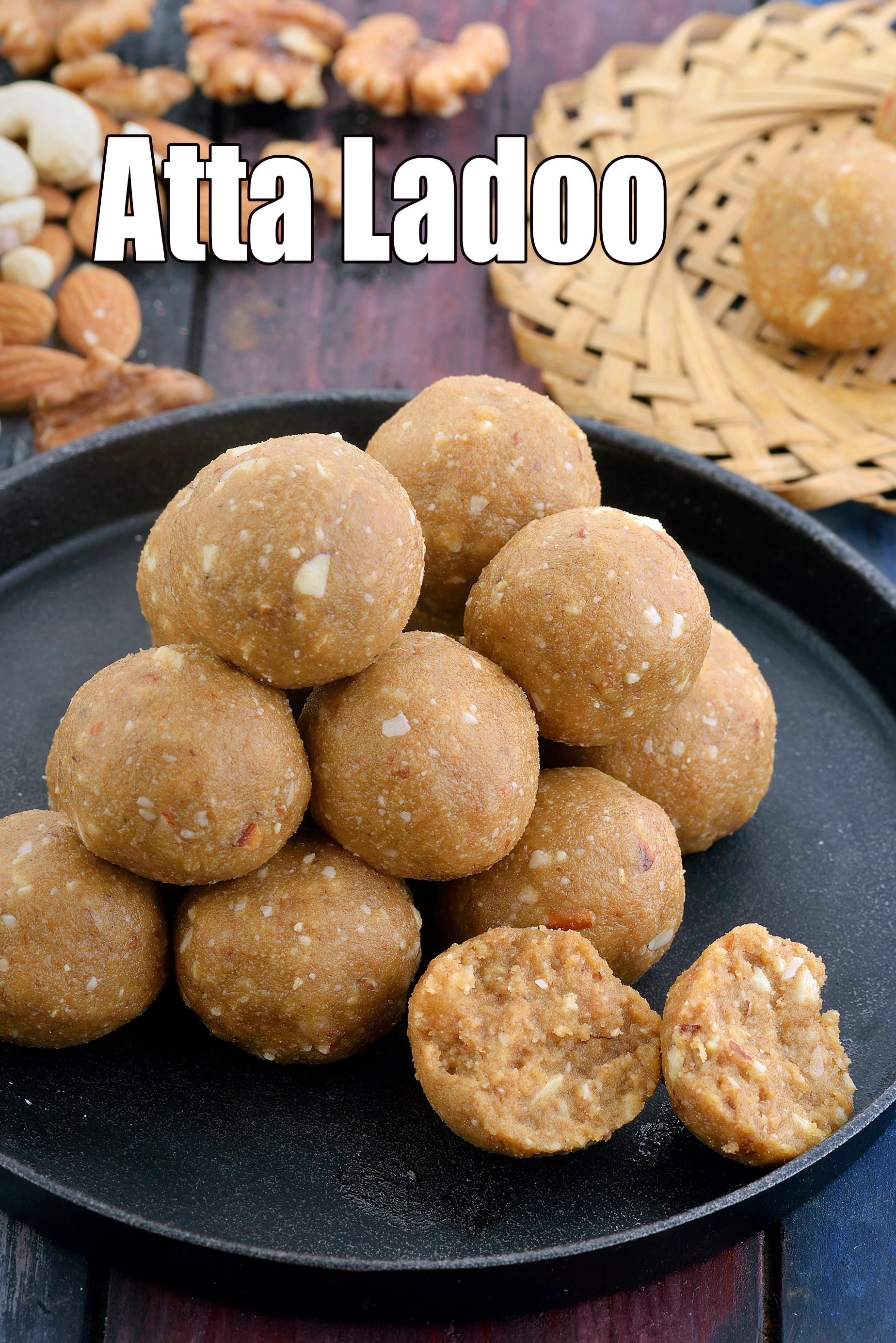 atta ladoo recipe | whole wheat flour ladoo | whole wheat flour and jaggery ladoo |