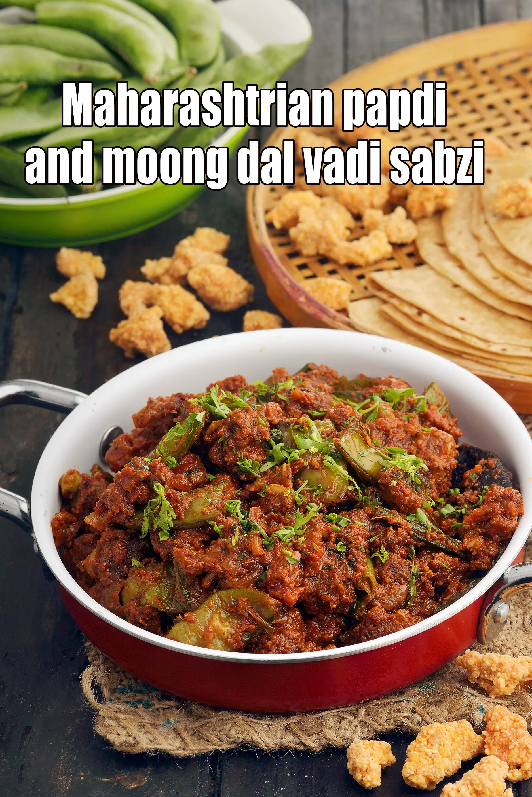Maharashtrian papdi and moong dal vadi sabzi recipe | Indian moong dal vadi masala |
