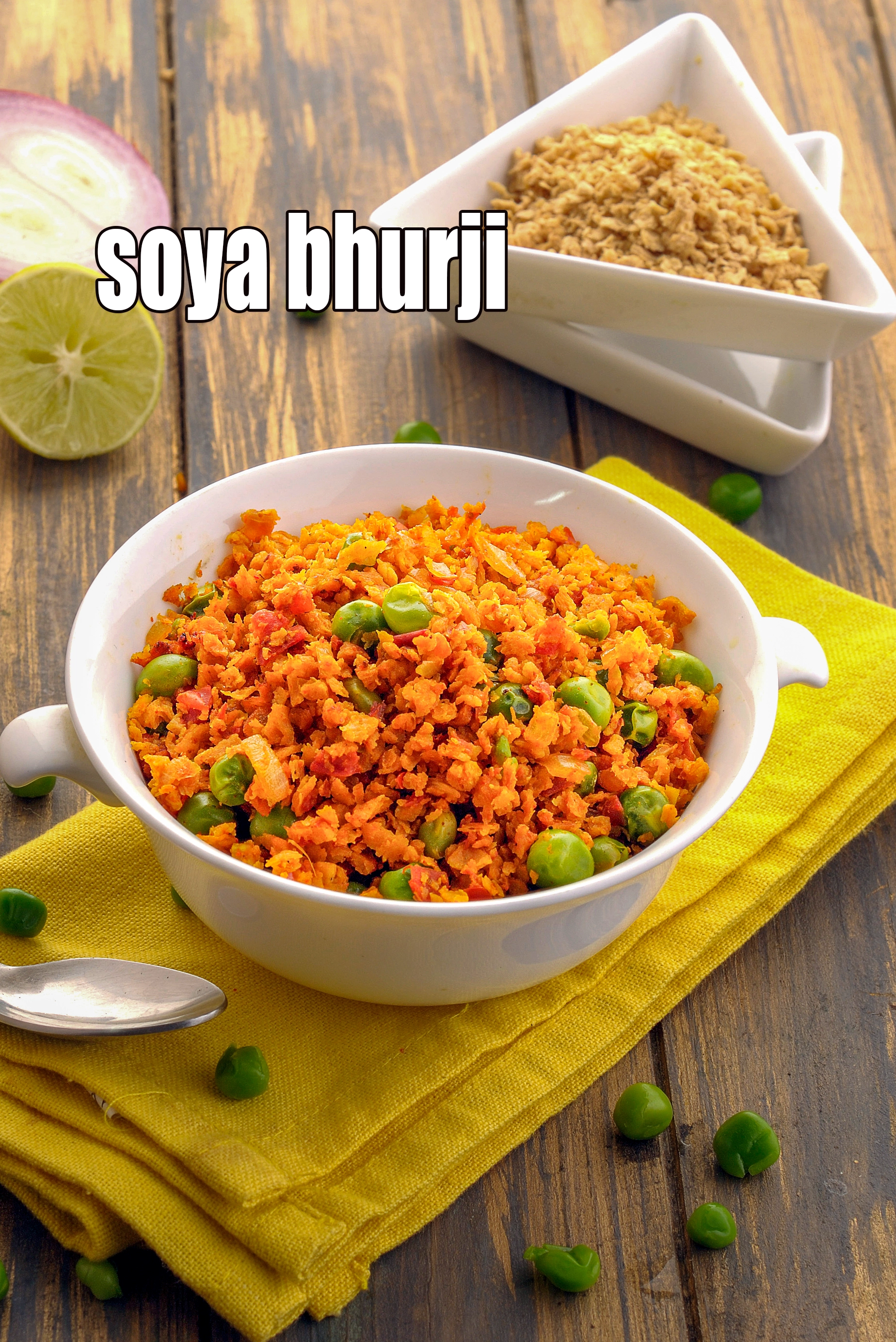 soya bhurji recipe | soya matar bhurji | soya bhurji from soya granules |