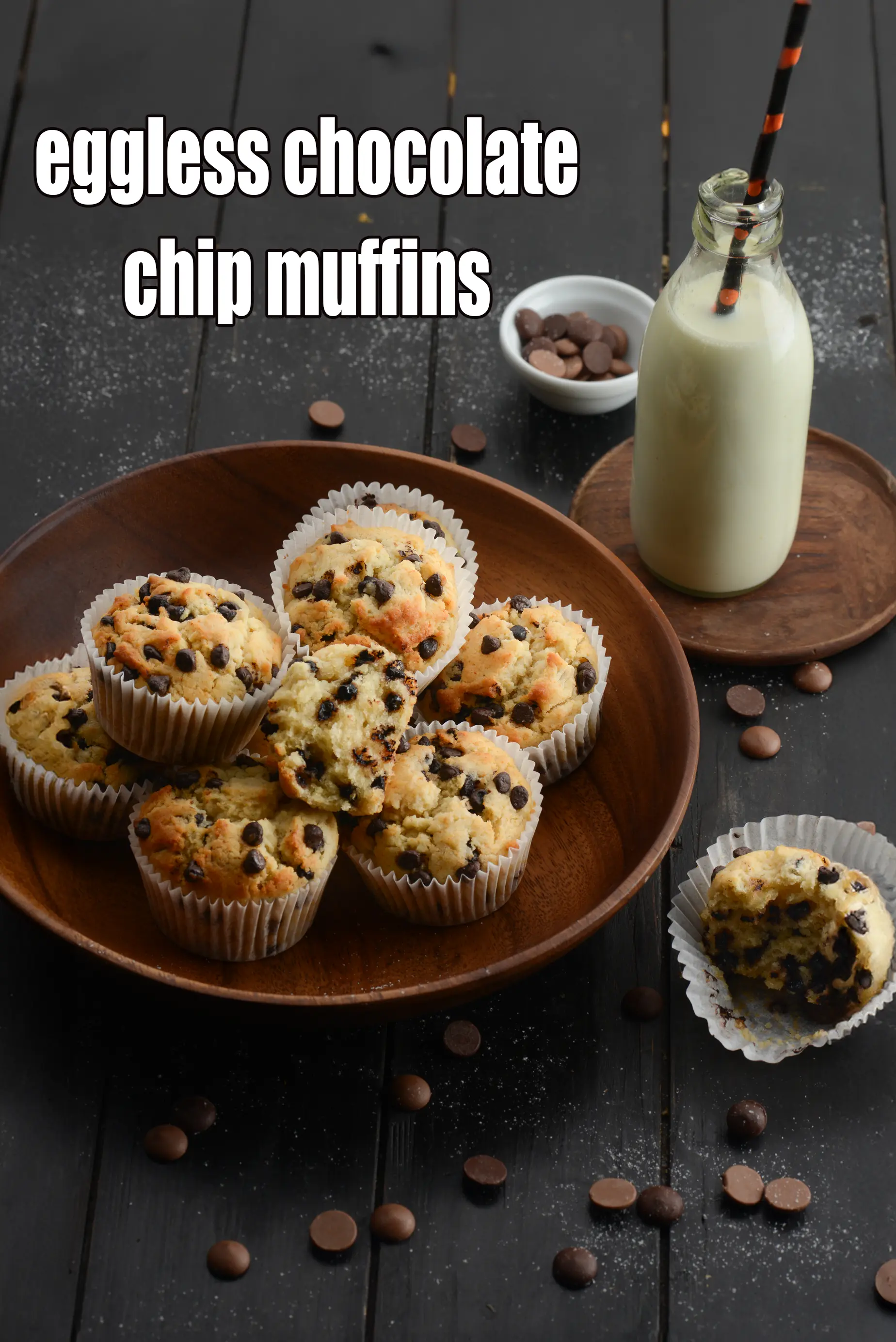 eggless chocolate chip muffins recipe | Indian style chocolate chip cupcakes |