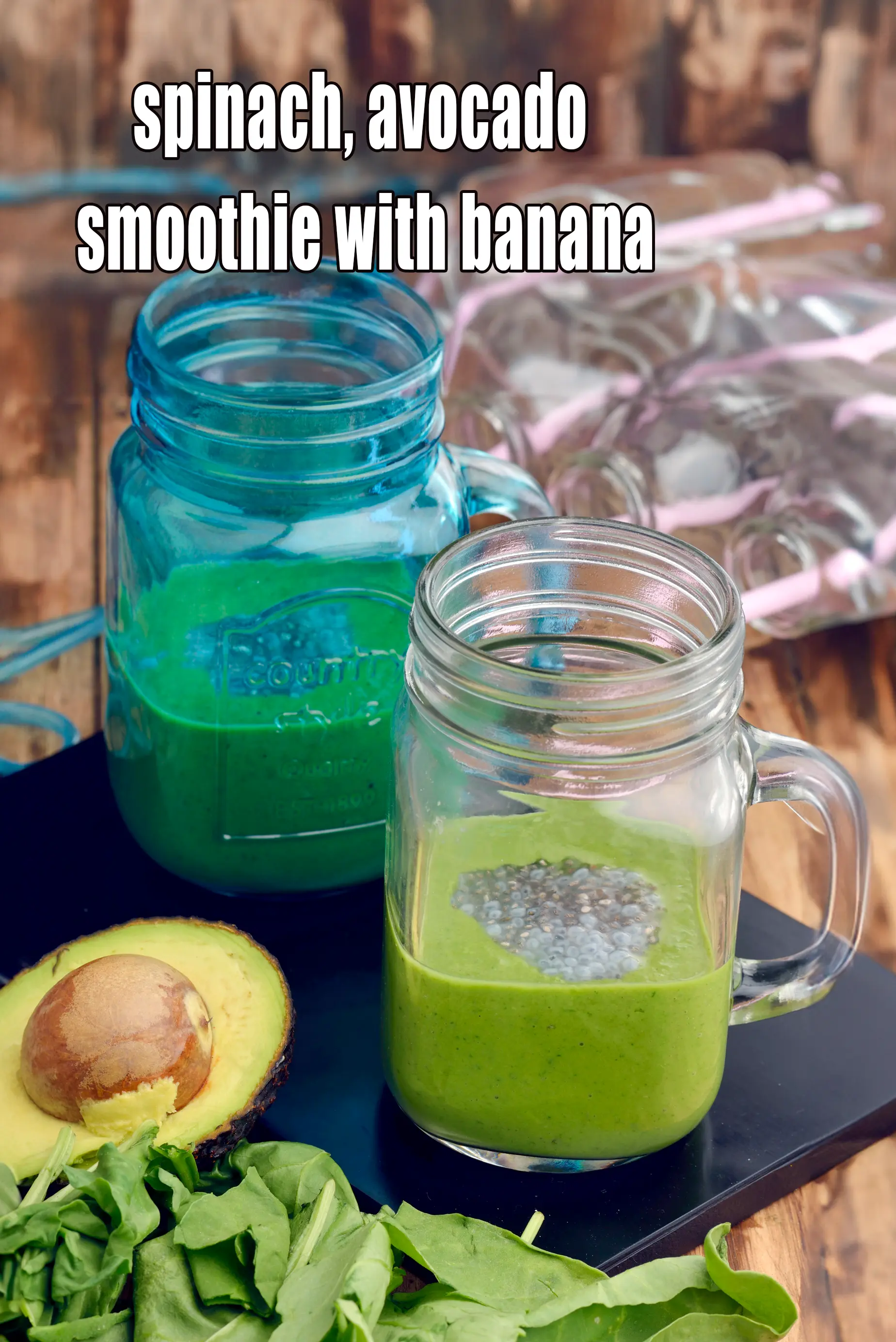 spinach, avocado smoothie with banana recipe | healthy palak basil banana smoothie |