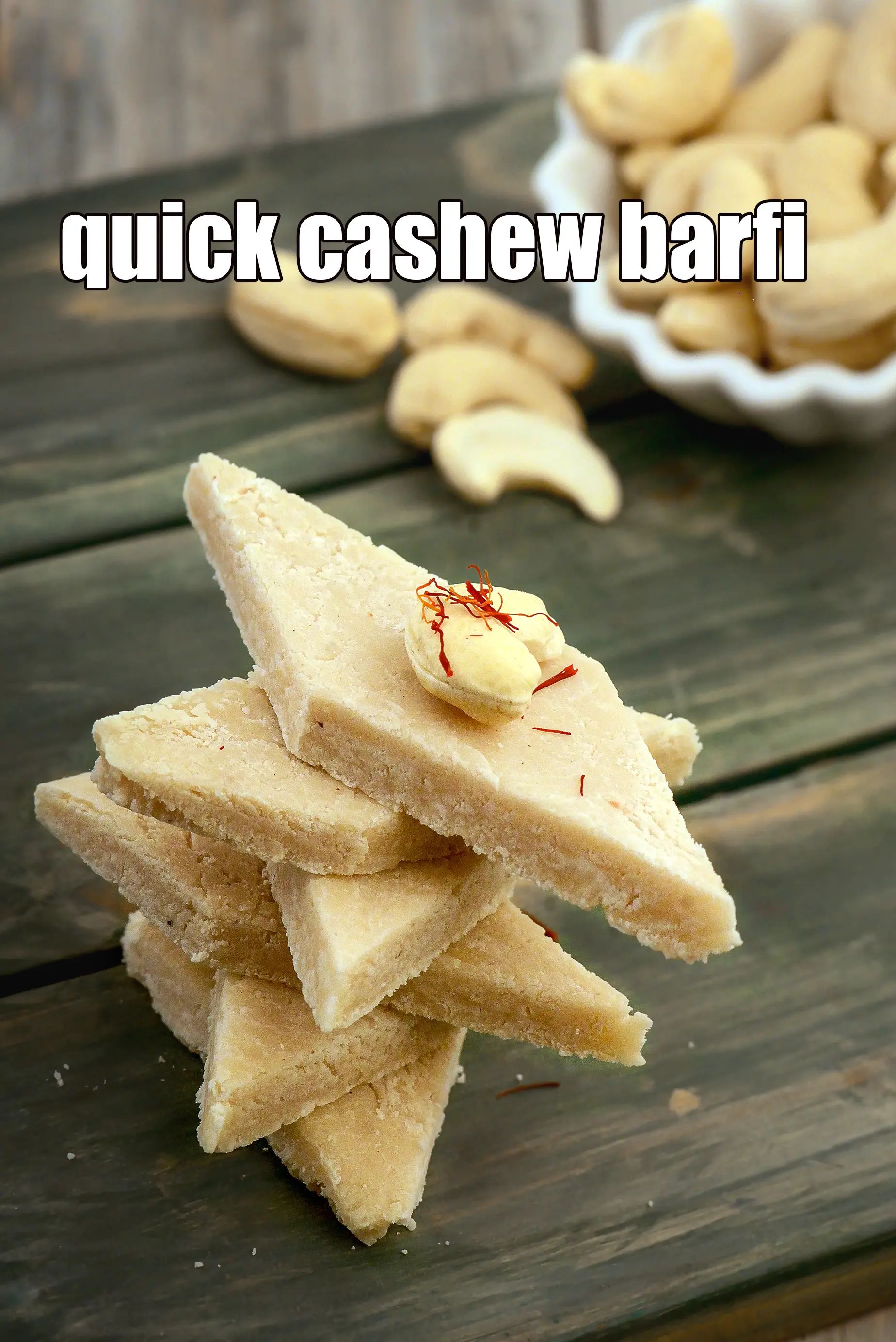 quick cashew barfi recipe | cashew burfi | homemade kaju barfi | halwai style kaju barfi |