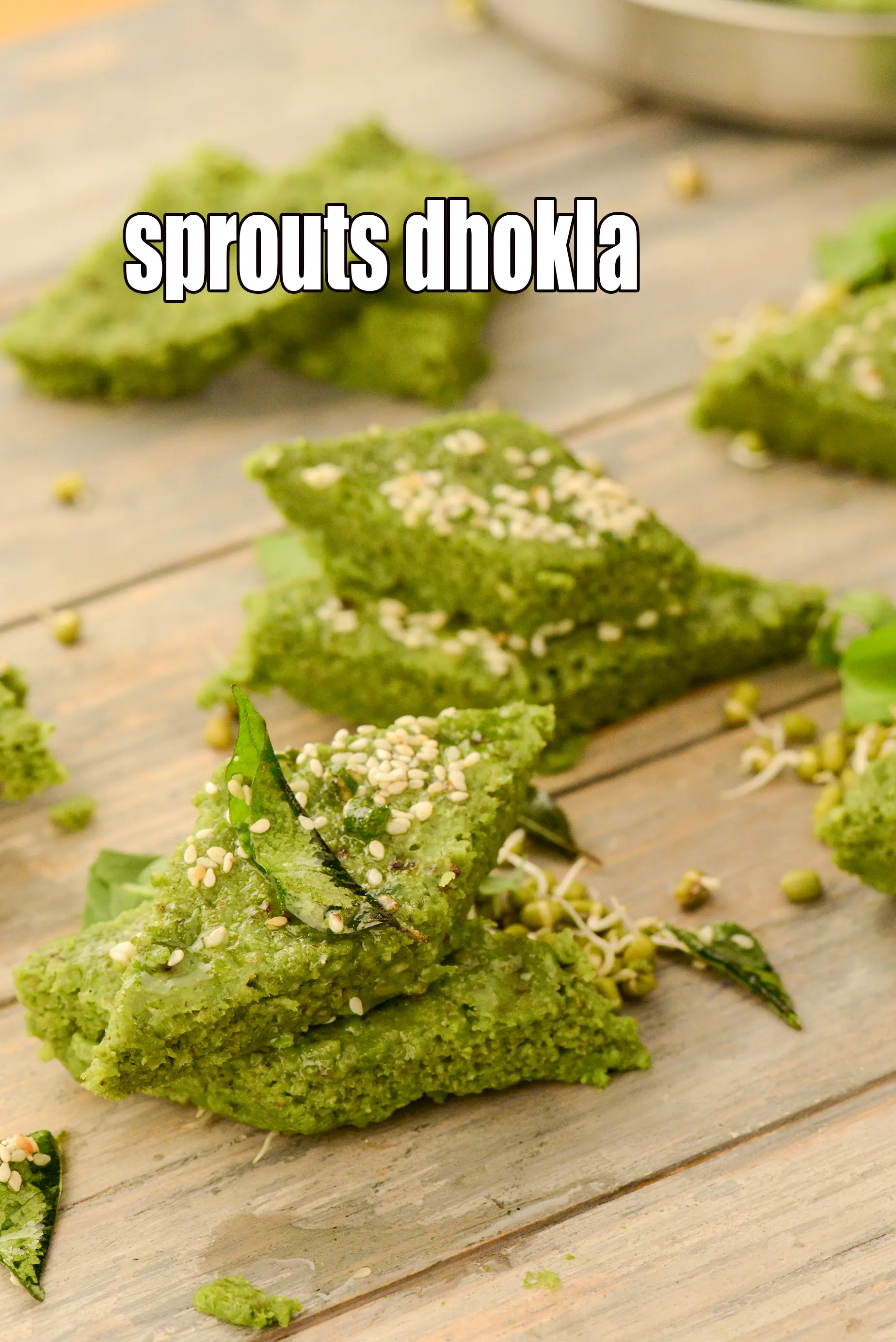 sprouts dhokla recipe | sprouted moong dhokla |  sprouts dhokla with spinach |