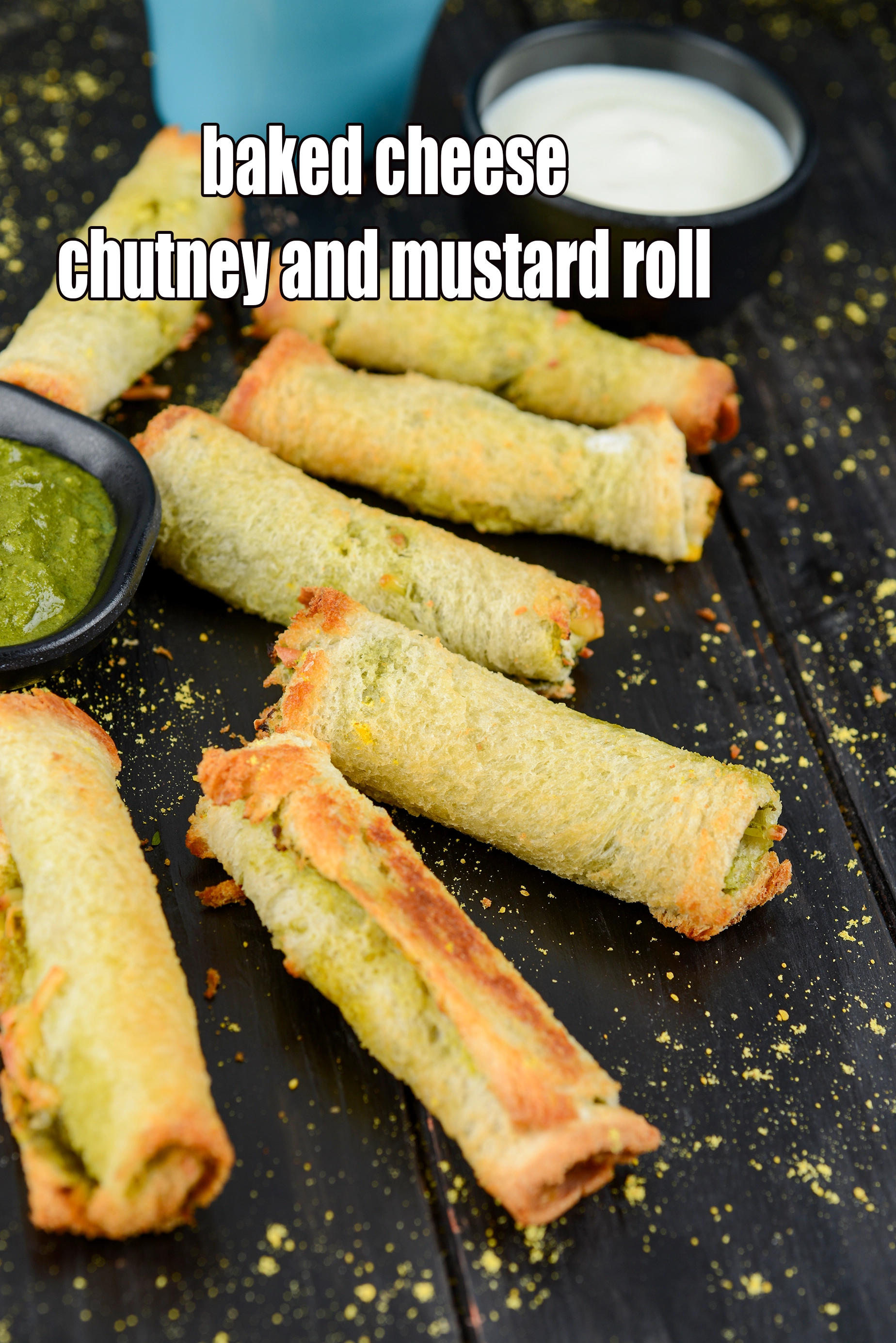 baked cheese chutney and mustard roll recipe | cheese chutney bread roll | mustard bread roll |