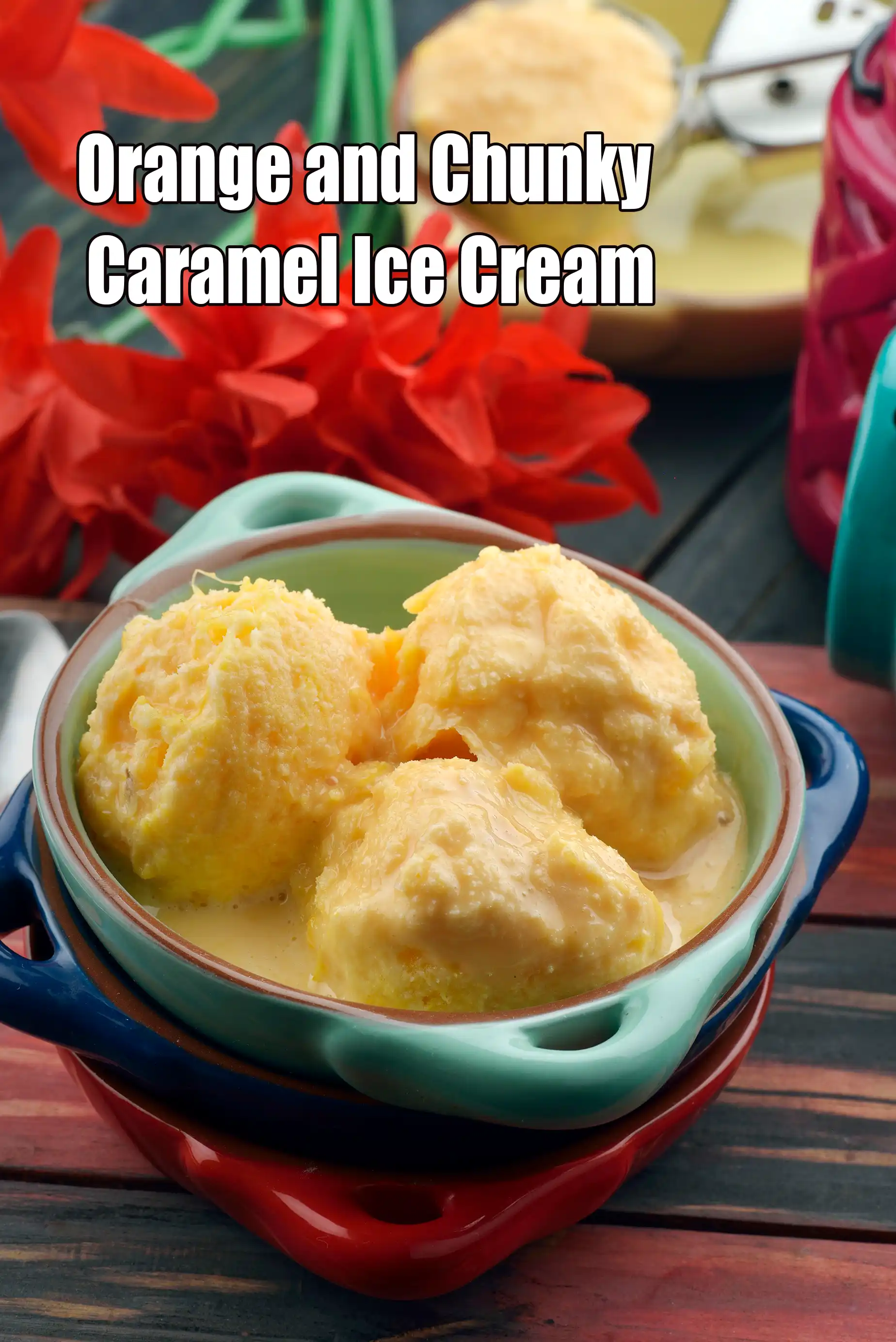 Orange and Chunky Caramel Ice Cream recipe |  Indian Style Homemade Orange Candy Ice Cream |