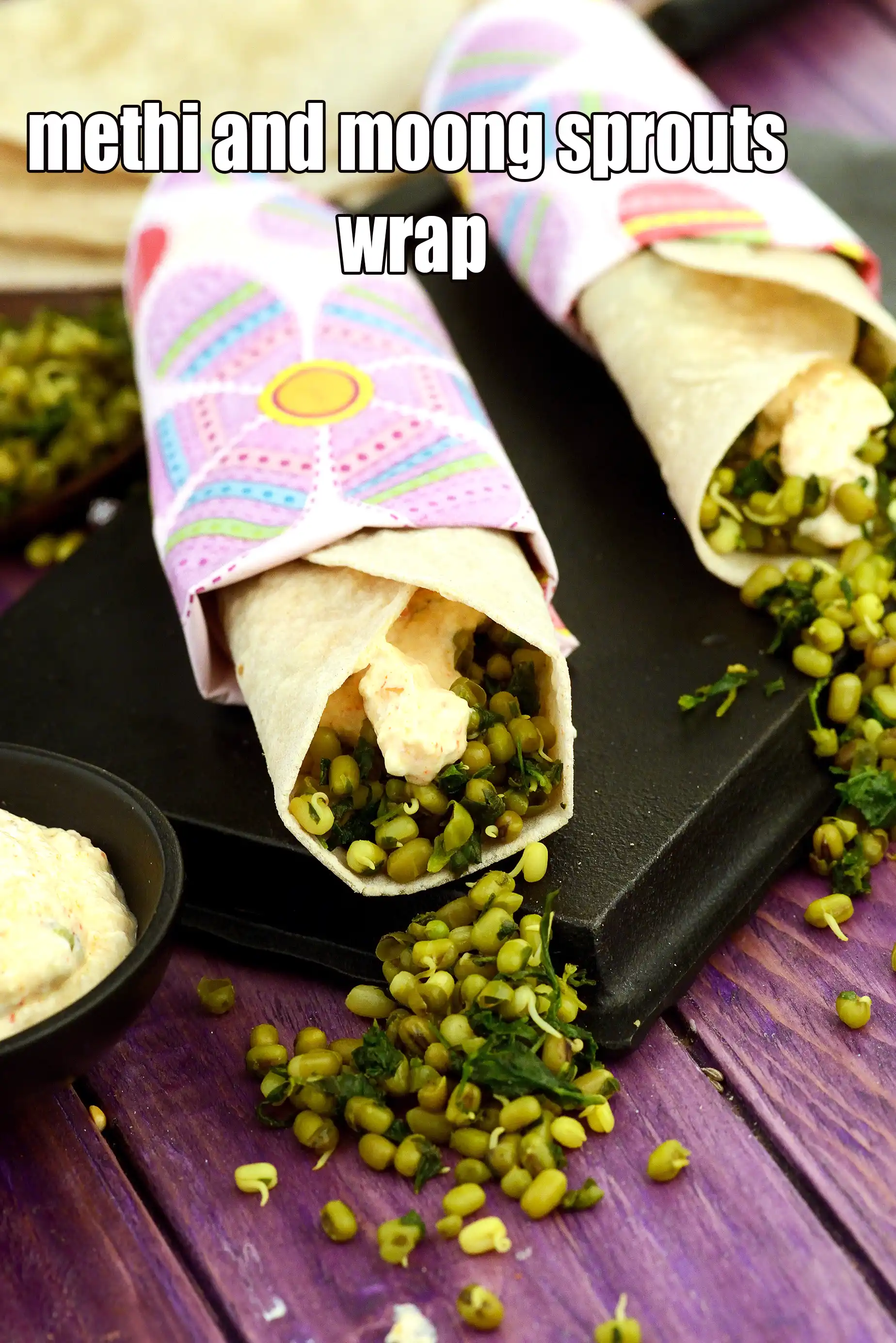 methi and moong sprouts wrap recipe | sprouted moong wrap | sprouted moong roll for weight loss | for diabetes |