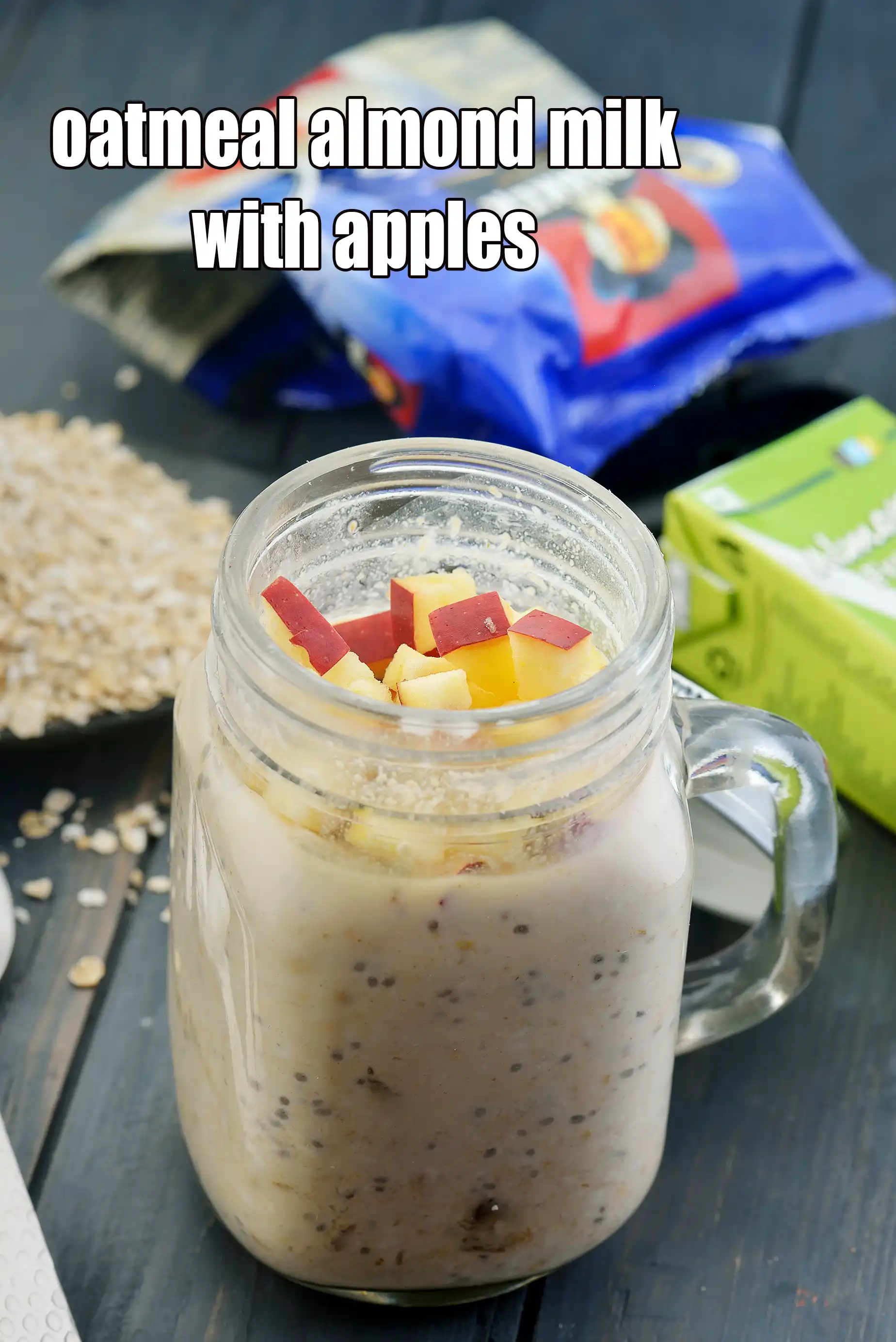 oatmeal almond milk with apples | oats with apples and almond milk | vegan oatmeal with apples |