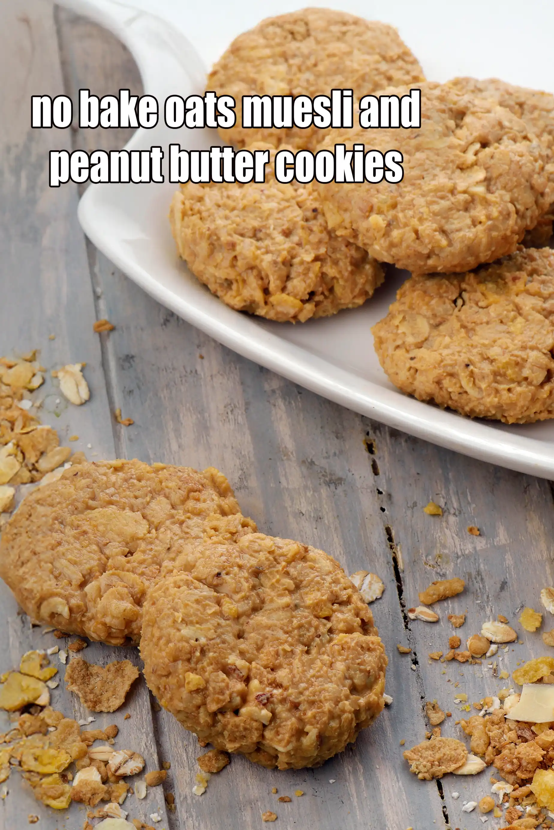 no bake oats muesli and peanut butter cookies recipe | muesli biscuits with peanut butter and oats | Indian style |