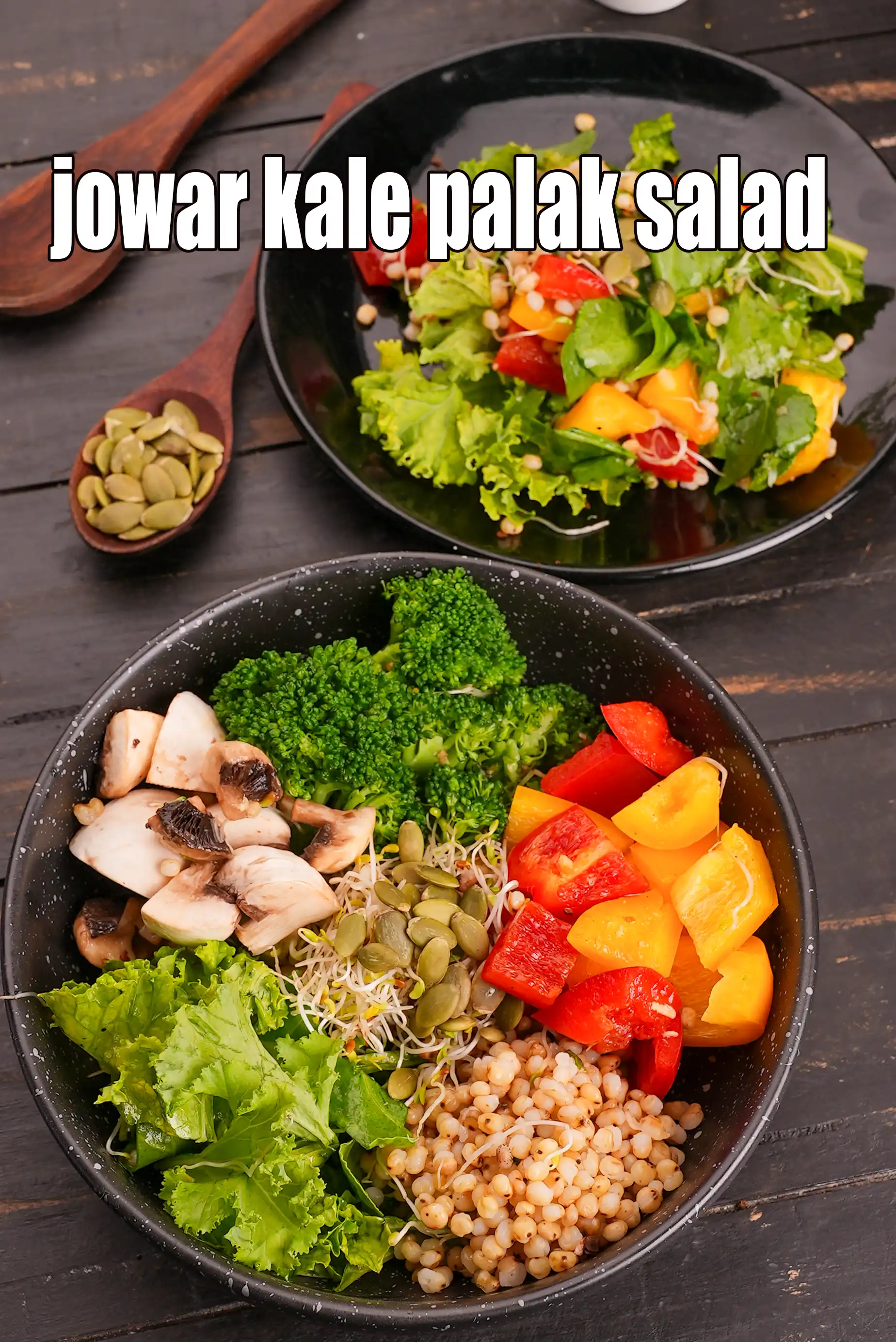 jowar kale palak salad recipe | spinach, capsicum, alfalfa sprouts salad | healthy jowar vegetable salad |