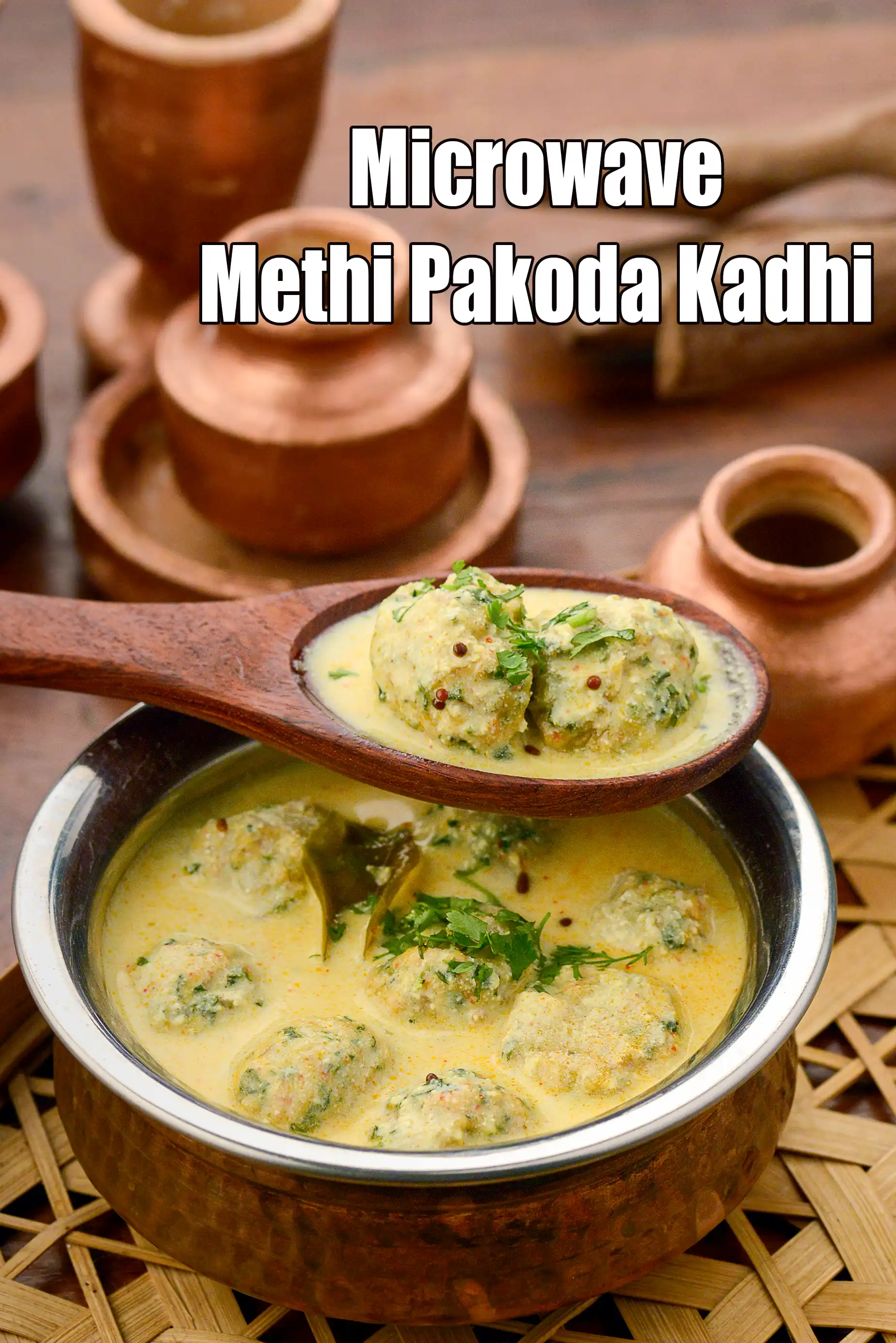 Microwave  Methi Pakoda Kadhi  Recipe |  Instant Methi Pakoda Kadhi | Microwave Fenugreek Dumpling Kadhi |