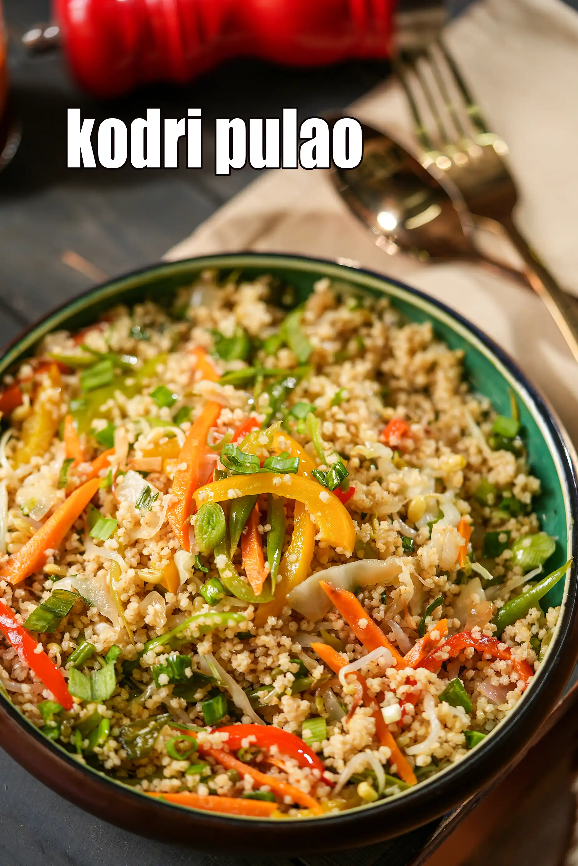 kodri pulao recipe | varagu vegetable millet pulao | Indo Chinese foxtail millet rice | healthy kodri rice |