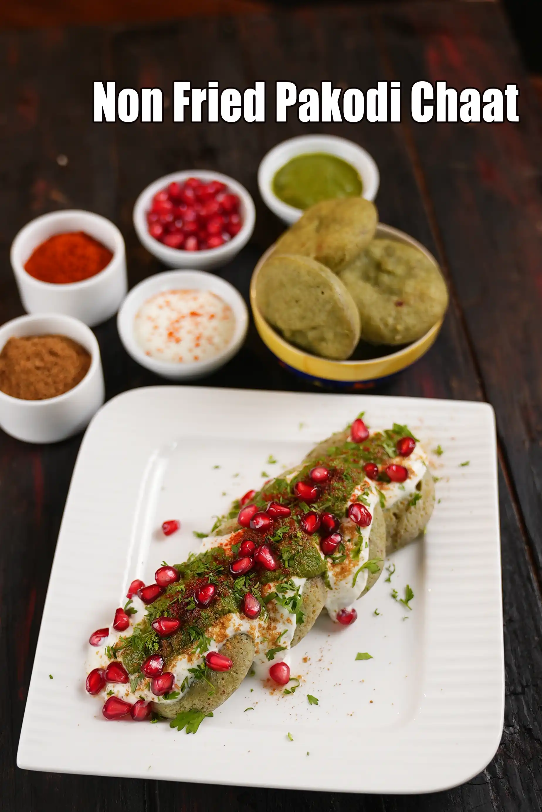 non fried pakodi chaat recipe | green moong dal pakodi chaat | healthy pakodi chaat |