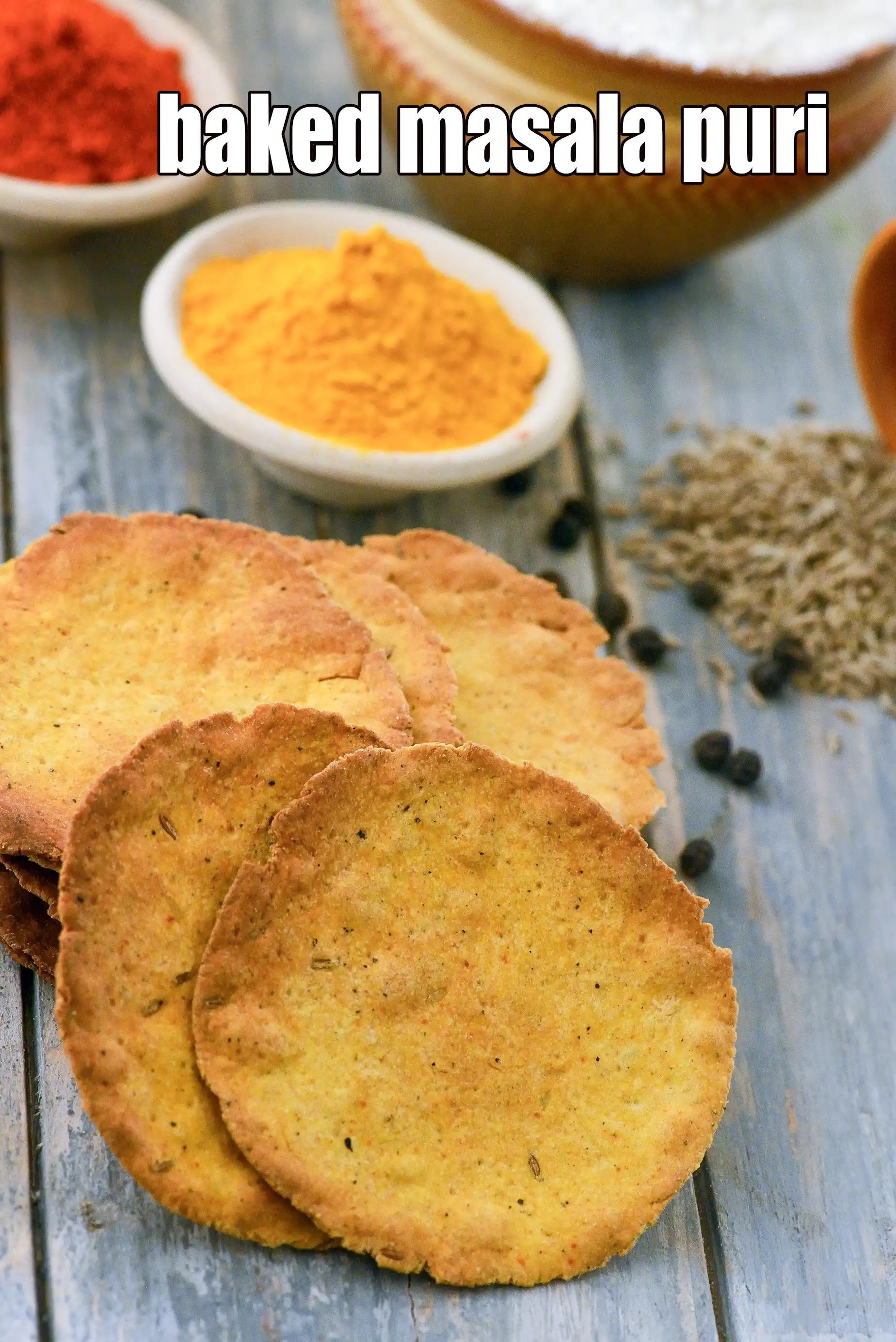 baked masala puri recipe | baked spicy puri | baked puri for sev puri | healthy Indian jar snack |