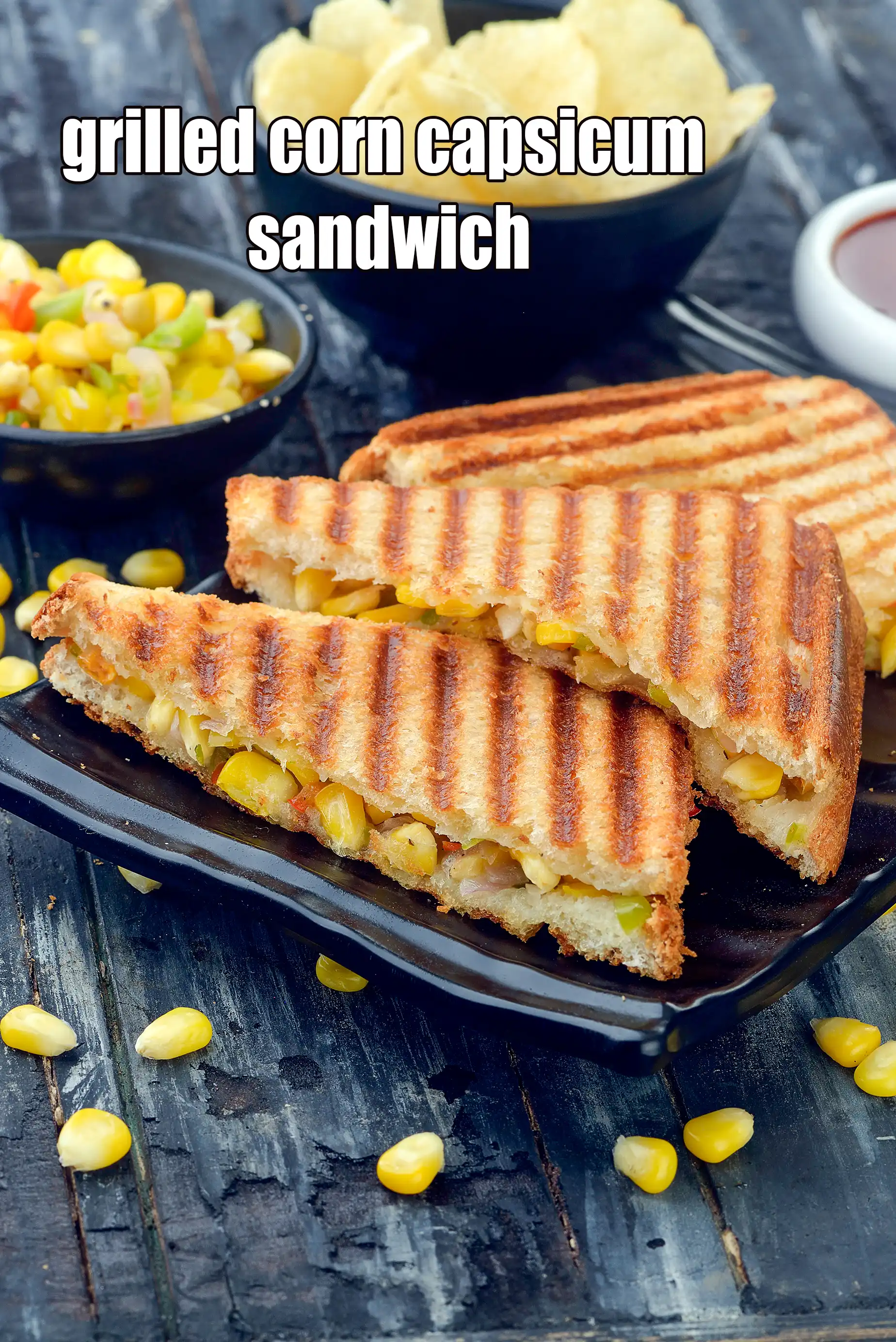 grilled corn capsicum sandwich recipe | Indian style corn capsicum sandwich |