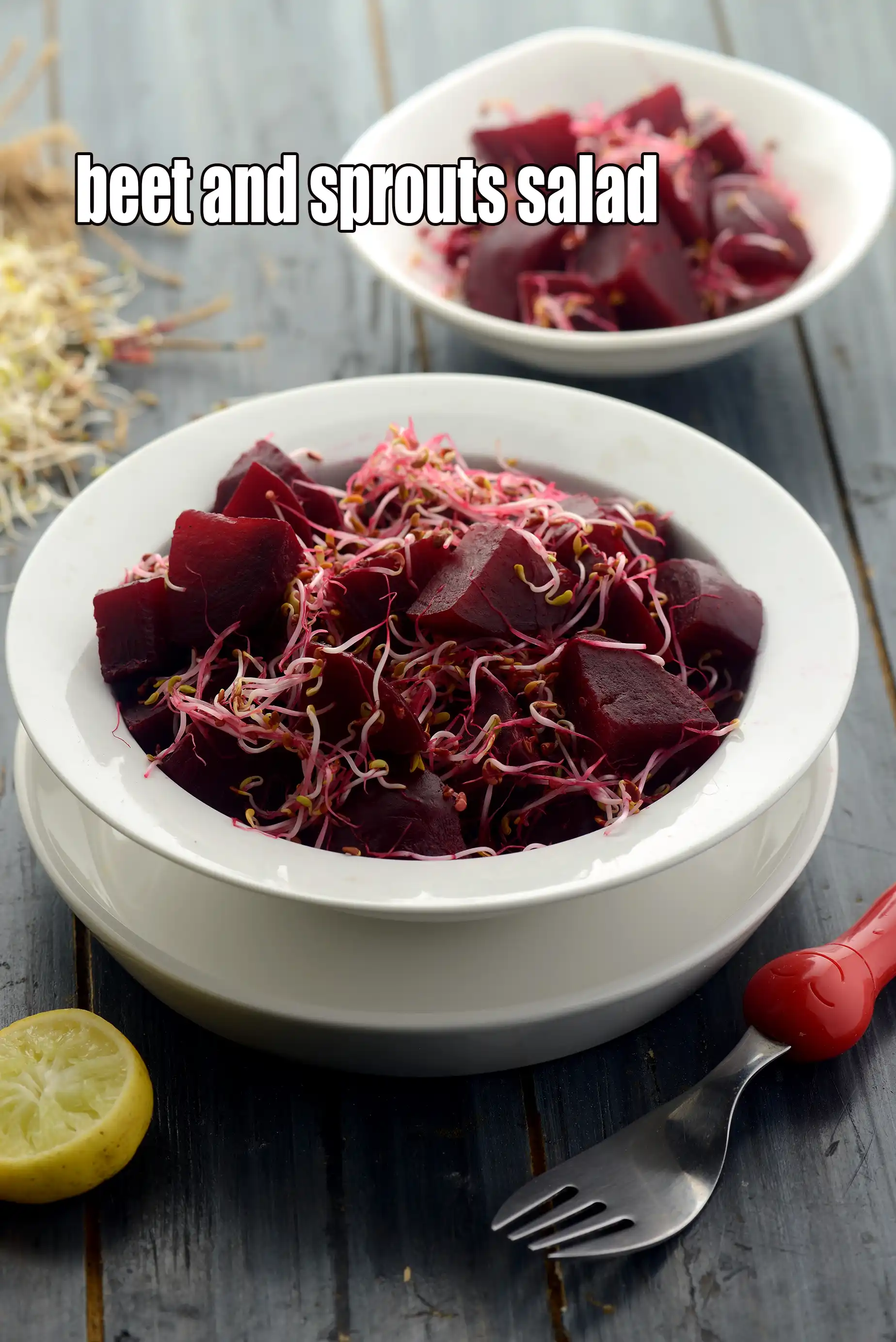 beet and sprouts salad recipe | healthy sprouted beetroot salad good for heart, blood pressure | beetroot and alfa-alfa sprouts salad fibre, magnesium rich |