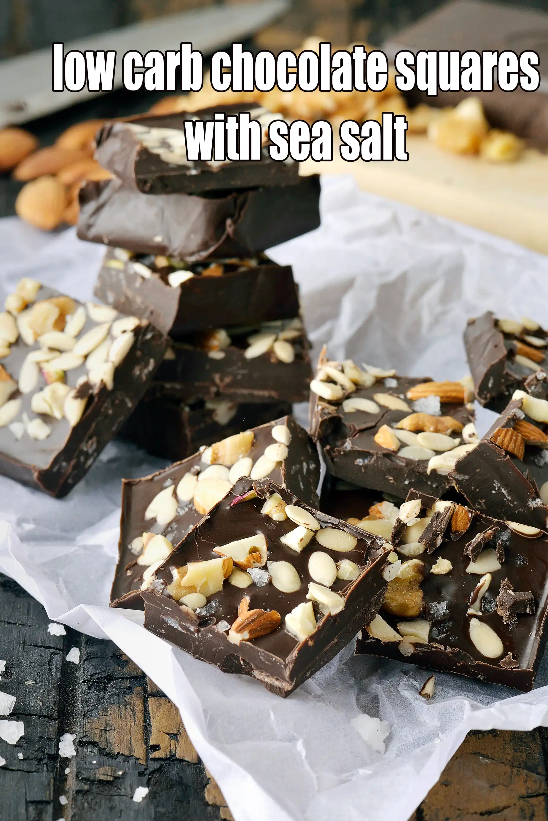 low carb chocolate squares with sea salt Indian recipe | keto chocolate bar | keto dark chocolate almond bars |