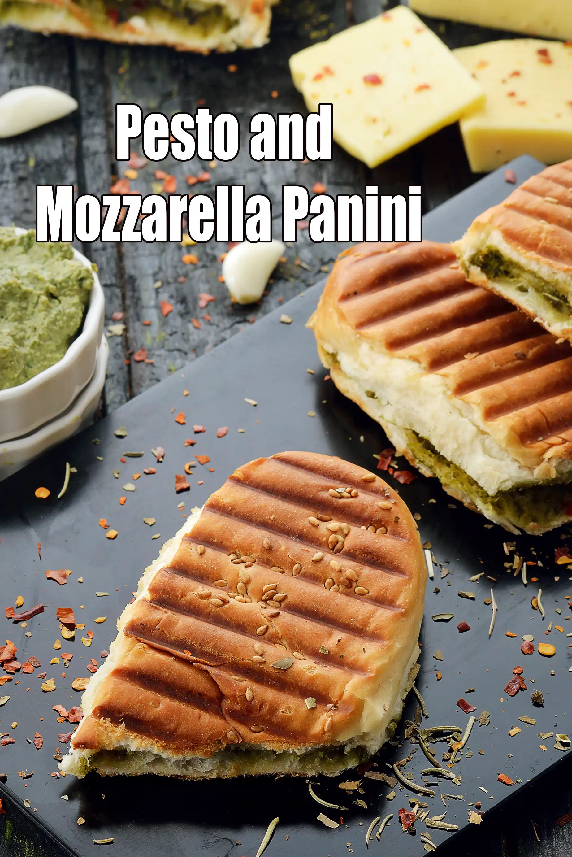 Pesto Mozzarella Panini |  grilled Indian sandwich |  mozzarella cheese panini |