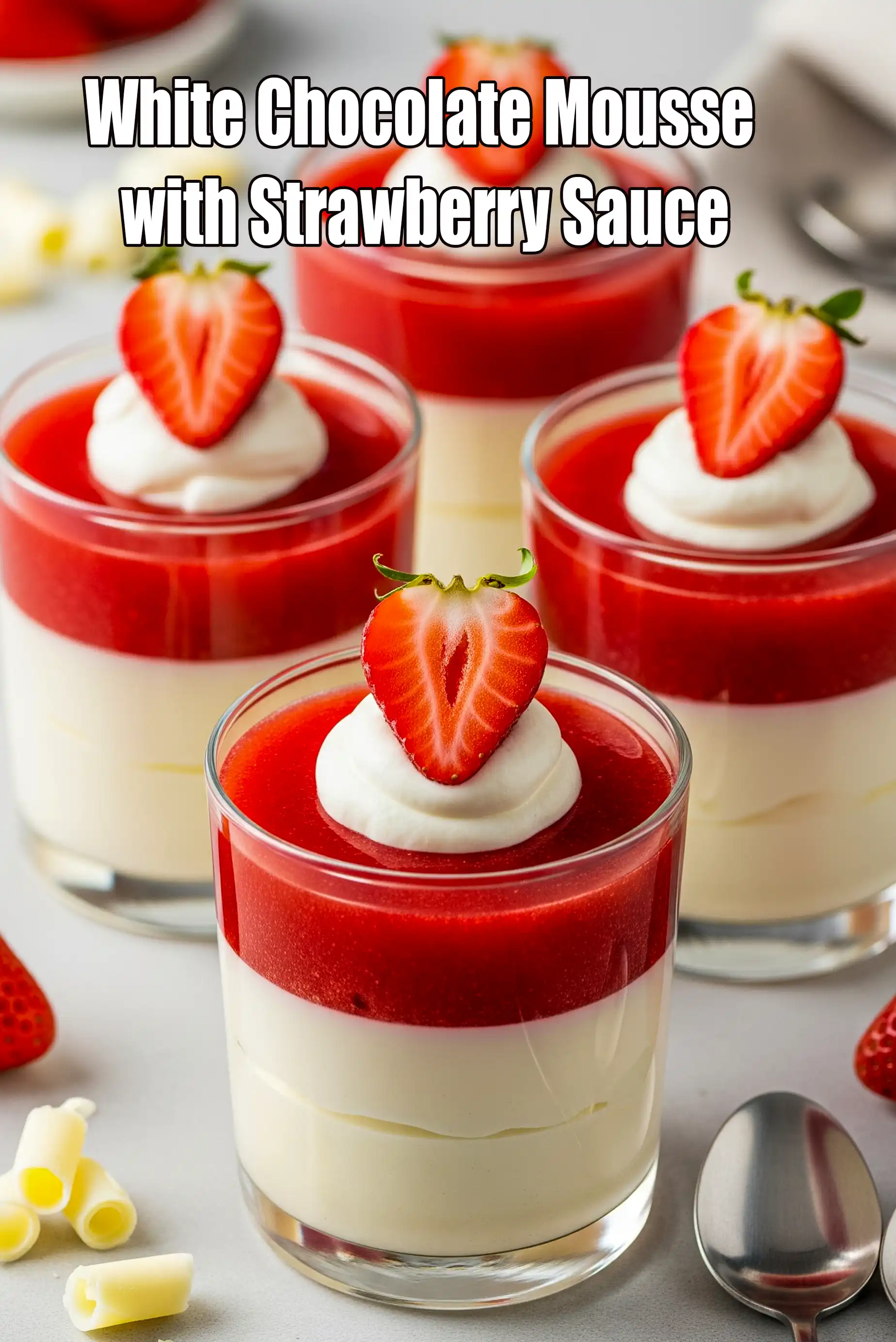 White Chocolate Mousse with Strawberry Sauce | eggless white chocolate mousse | Indian style mousse |