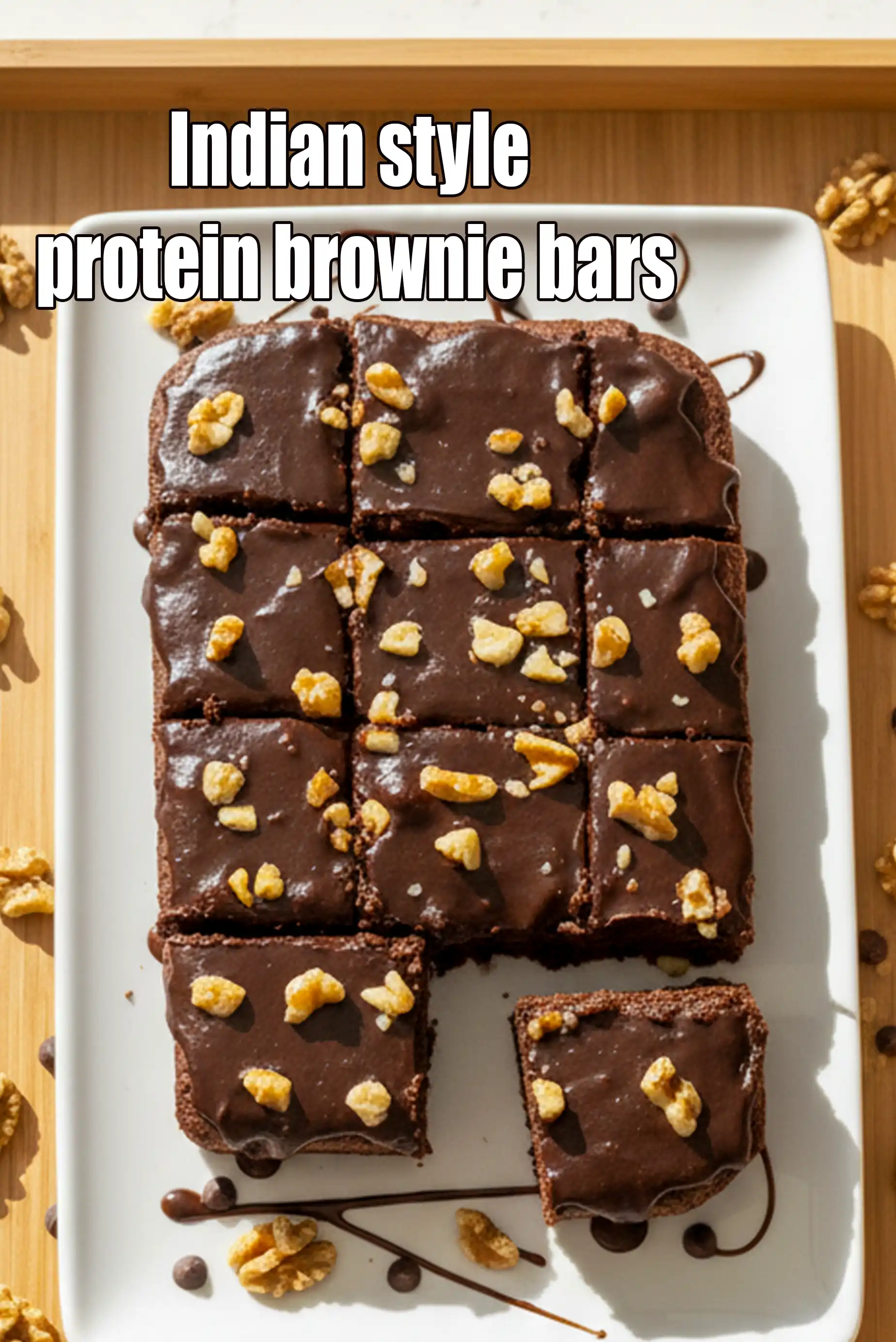 Indian style protein brownie bars recipe | chocolate peanut butter protein fudge bars |