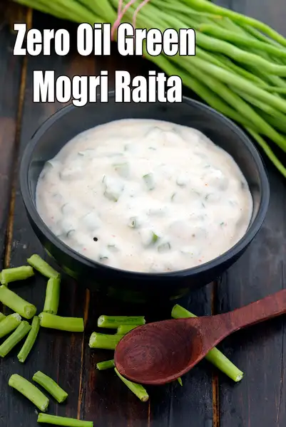 Zero Oil Green Mogri Raita. Healthy Indian Curd Recipe