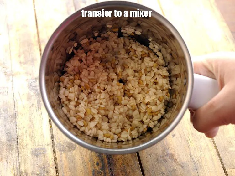 Step 10 – <p>પલાળેલી અને પાણી કાઢી નાખેલી અડદની દાળ અને મેથીના દાણાને મિક્સર જારમાં નાખો.</p>