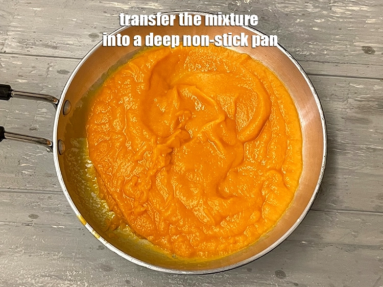 Step 11 – <p>મિશ્રણને એક ઊંડા નોન-સ્ટીક પેનમાં નાખો. Transfer the mixture into a deep non-stick pan.</p>