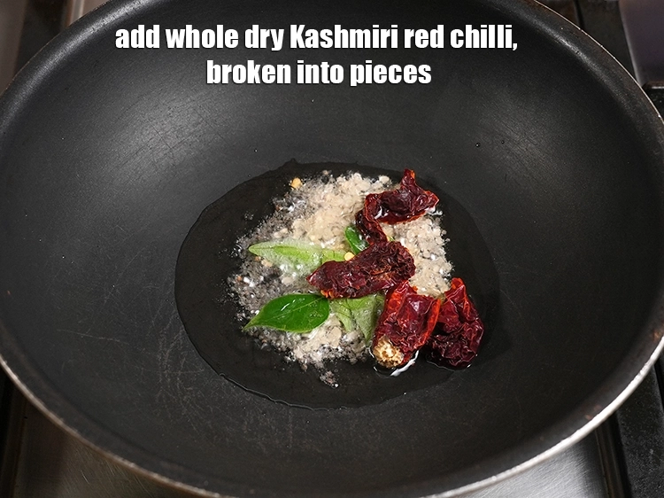 Step 12 – <p>કાશ્મીરી લાલ મરચાં ઉમેરો. Add kashmiri red chillies.</p>