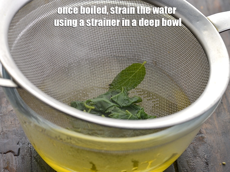 Step 9 – <p>ઉકળી ગયા પછી, એક ઊંડા બાઉલમાં ચાળણીનો ઉપયોગ કરીને પાણી ગાળી લો. Once boiled, strain …