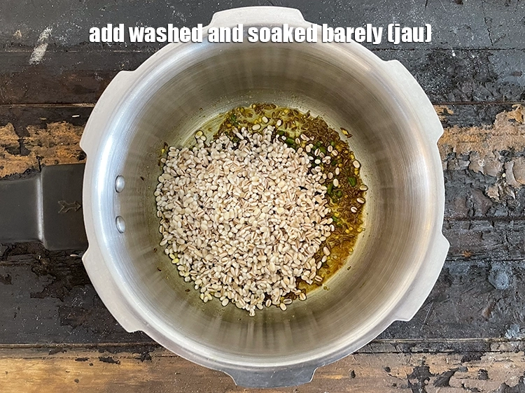 Step 19 – <p>૧/૨ કપ જવ ઉમેરો, ૩૦ મિનિટ પલાળી રાખો અને પાણી નીતારી લો. ઉપર સ્ટેપ બાય …