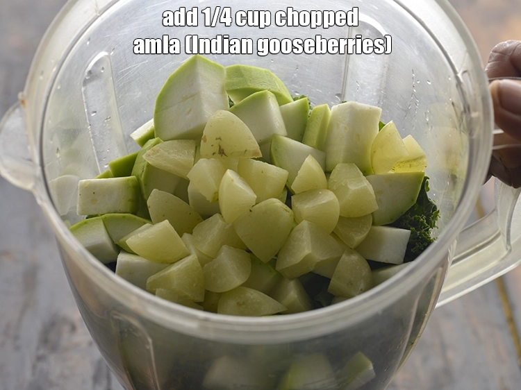 Step 12 – <p>છેલ્લે, આમળા ઉમેરો. Finally, add <span style="background-color:rgb(255,255,255);color:rgb(0,0,0);">1/4 cup </span><a href="https://www.tarladalal.com/glossary-amla-Indian-gooseberry-49i#ing_3031"><u>chopped amla (Indian gooseberries)</u></a>.&nbsp;</p>