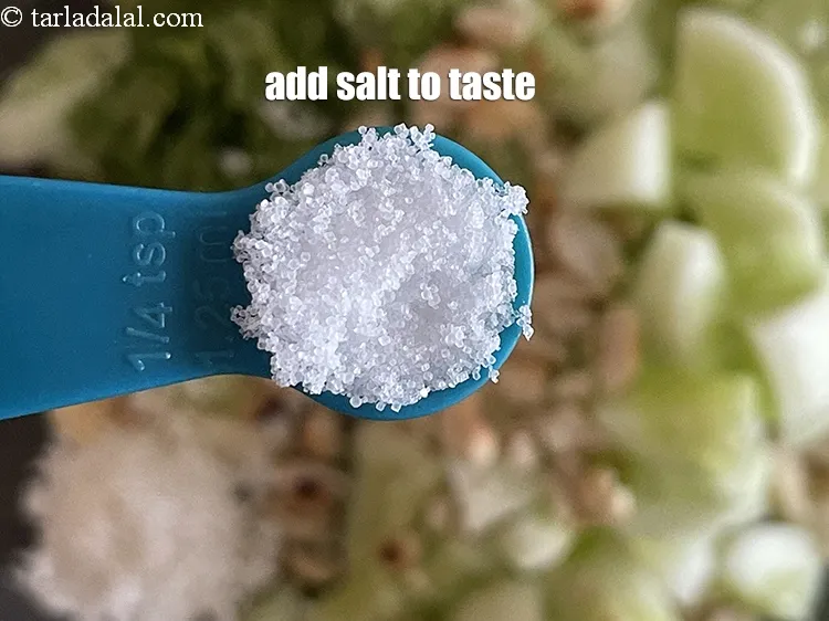 Step 12 – <p>સ્વાદ પ્રમાણે મીઠું ઉમેરો. અમે ૧/૪ ચમચી મીઠું ઉમેર્યું. બ્લડ પ્રેશર નિયંત્રણ માટે મીઠું ઓછું …