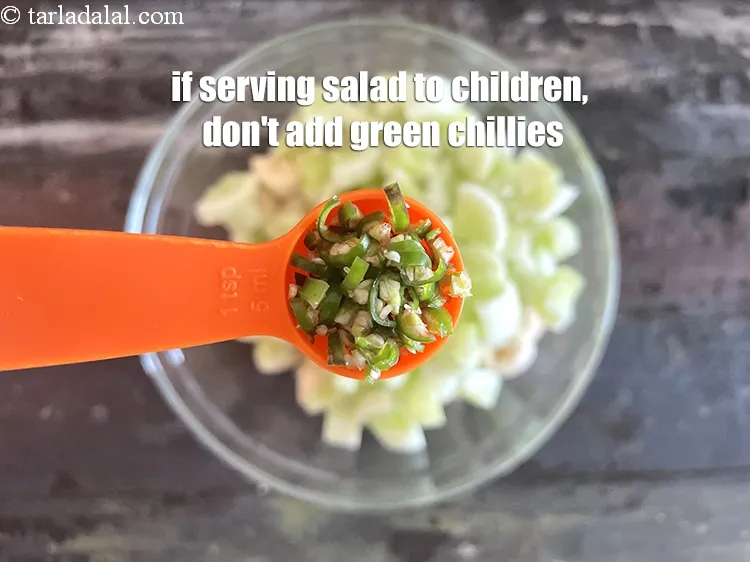 Step 16 – <p>જો બાળકોને સલાડ પીરસતા હોવ તો તેમાં લીલા મરચાં ના નાખો. If serving salad to …