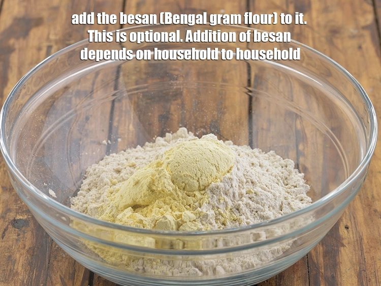 Step 2 – <p>પછી તેમાં બેસન ઉમેરો. આ વૈકલ્પિક છે. બેસન ઉમેરવું એ ઘર-ઘર પર આધાર રાખે છે.</p>