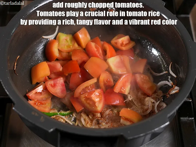 Step 14 – <p><span style="background-color:rgb(255,255,255);color:rgb(0,0,0);">1 1/2 કપ આશરે </span><a href="https://www.tarladalal.com/glossary-tomatoes-tamatar-gujarati-639i#ing_2361"><u>સમારેલા ટામેટા (chopped tomatoes)</u></a> ઉમેરો. ટામેટાં ટામેટાં ભાતમાં સમૃદ્ધ, …