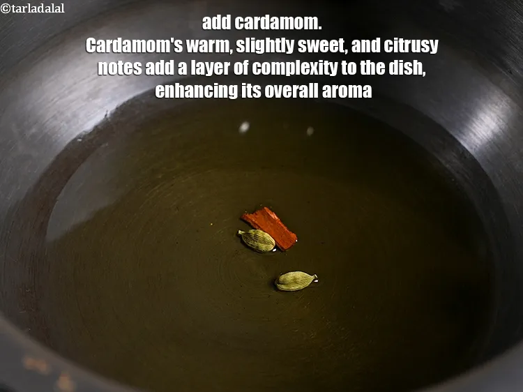 Step 4 – <p><span style="background-color:rgb(255,255,255);color:rgb(0,0,0);">2 લીલી </span><a href="https://www.tarladalal.com/glossary-cardamom-elaichi-gujarati-262i"><u>એલચી (cardamom, elaichi)</u></a> ઉમેરો. એલચીની ગરમ, થોડી મીઠી અને સાઇટ્રસ સુગંધ …