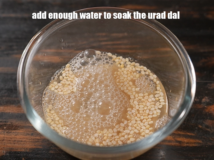 Step 2 – <p>અડદની દાળને પલાળવા માટે પૂરતું પાણી ઉમેરો.</p>