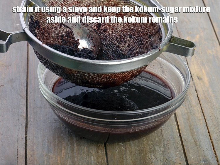 Step 6 – <p><span style="background-color:rgb(255,255,255);color:rgb(0,0,0);">આમ તૈયાર થયેલા કોકમના સાકરવાળા મિશ્રણને ગરણી વડે ગાળીને બાજુ પર રાખો અને બચેલું …