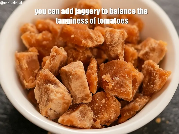 Step 28 – <p><span style="background-color:rgb(255,255,255);color:rgb(0,0,0);">ટામેટાંની ખાટાશને સંતુલિત કરવા માટે તમે ગોળ ઉમેરી શકો છો.</span></p>