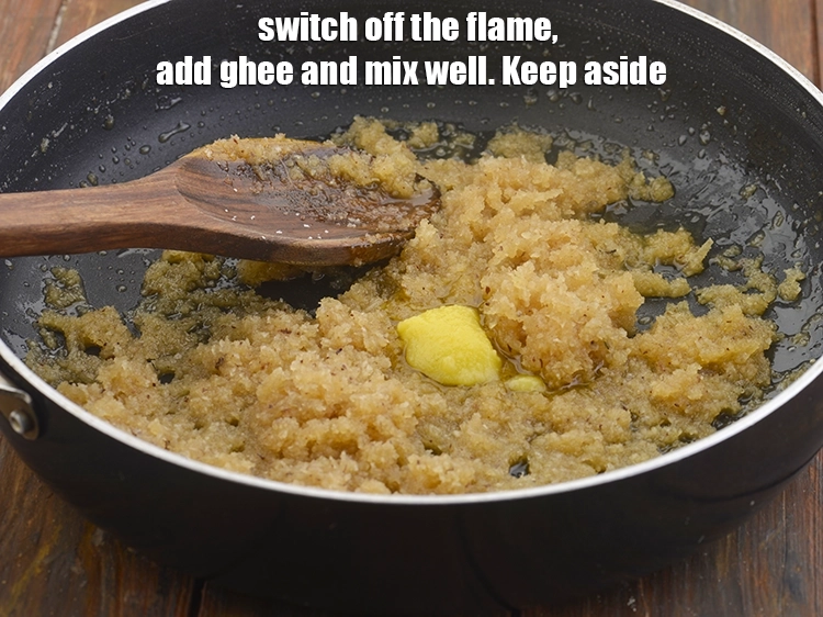 Step 5 – <p>ગેસ બંધ કરો, <span style="background-color:rgb(255,255,255);color:rgb(0,0,0);">1 ટીસ્પૂન </span><a href="https://www.tarladalal.com/glossary-ghee-gujarati-245i"><u>ઘી (ghee)</u></a> ઉમેરો અને સારી રીતે મિક્સ કરો. …