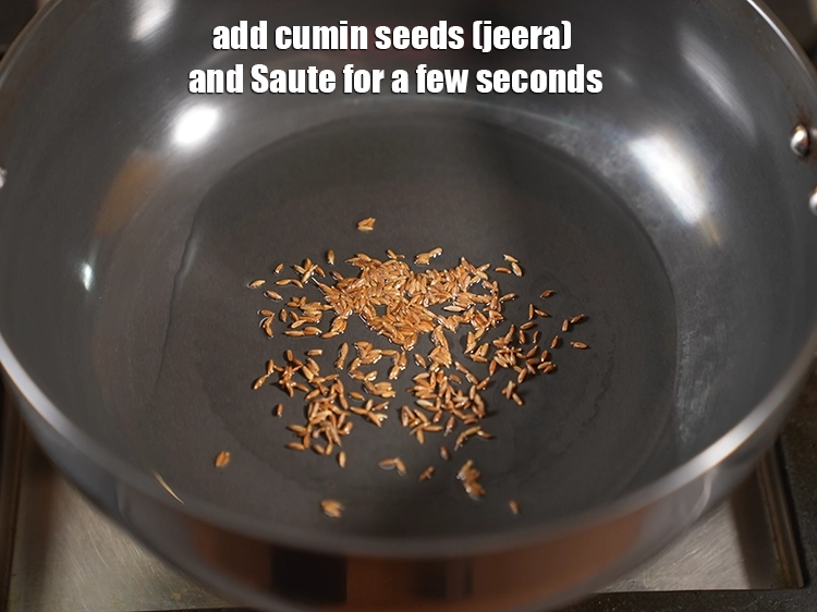 Step 11 – <p><span style="background-color:rgb(255,255,255);color:rgb(0,0,0);">1/2 ટીસ્પૂન </span><a href="https://www.tarladalal.com/glossary-cumin-seeds-jeera-zeera-gujarati-381i"><u>જીરું ( cumin seeds, jeera)</u></a> ઉમેરો અને થોડી સેકન્ડ માટે સાંતળો.</p>