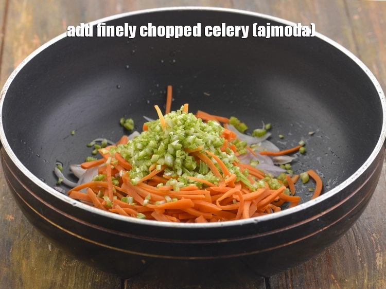 Step 8 – <p>ઉપરાંત, <span style="background-color:rgb(255,255,255);color:rgb(0,0,0);">2 ટેબલસ્પૂન બારીકાઈથી </span><a href="https://www.tarladalal.com/glossary-celery-ajmoda-gujarati-257i#ing_2377"><u>સમારેલી સેલરી (chopped celery)</u></a> ઉમેરો. જો તમારી પાસે લીક્સ …
