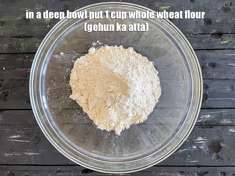 Step 1 – <p>એક ઊંડા બાઉલમાં <span style="background-color:rgb(255,255,255);color:rgb(0,0,0);">1 કપ </span><a href="https://www.tarladalal.com/glossary-whole-wheat-flour-gehun-ka-atta-gehun-ka-aata-gujarati-429i"><u>ઘઉંનો લોટ (whole wheat flour, gehun ka atta)</u></a> …