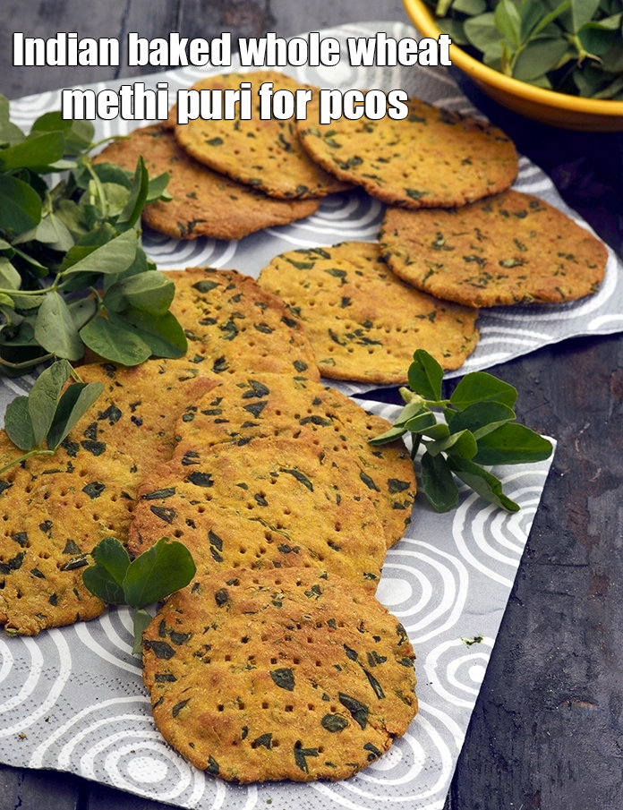 Step 21 – <p><strong>બેક્ડ મેથી પુરી | હેલ્ધી ક્રિસ્પી મેથી પુરી | ઇન્ડિયન બેક્ડ આખા ઘઉંની મેથી પુરી …