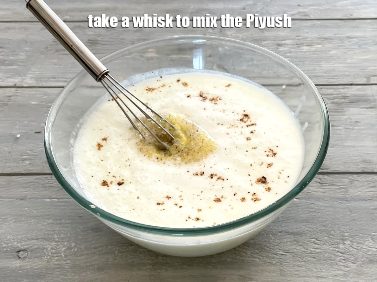 Step 8 – <p>પીયૂષને મિક્સ કરવા માટે વ્હિસ્ક લો.</p>