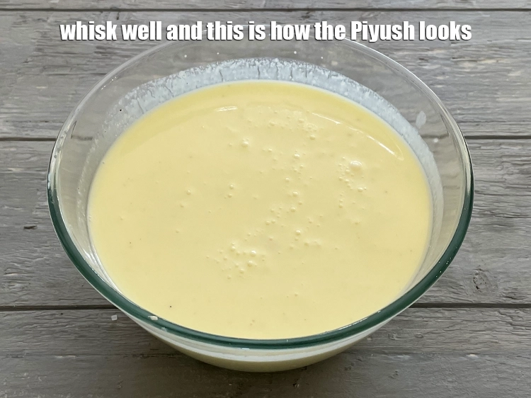 Step 9 – <p>સારી રીતે વ્હિસ્ક કરો અને પીયૂષ આ રીતે દેખાય છે. ફીણવાળું ટેક્સચર મેળવવા માટે, વાયર્ડ …