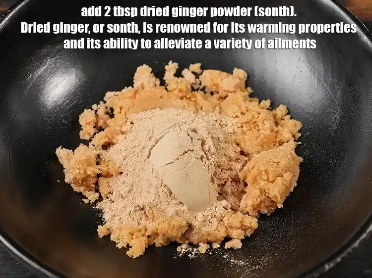 Step 3 – <p><span style="background-color:rgb(255,255,255);color:rgb(0,0,0);">2 ટેબલસ્પૂન </span><a href="https://www.tarladalal.com/glossary-dried-ginger-powder-sonth-gujarati-454i"><u>સૂંઠ (dried ginger powder (sonth)</u></a> ઉમેરો. સૂકું આદુ, અથવા સોન્થ, તેના …