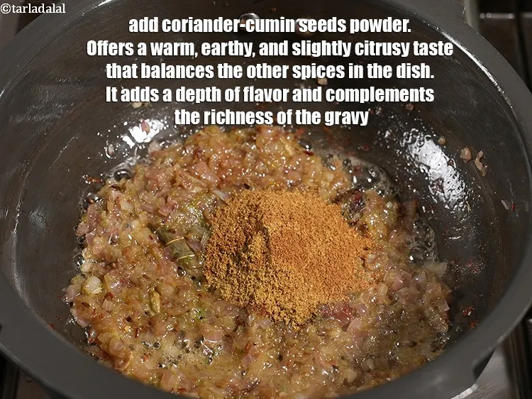 स्टेप 20 – <p>१ टेबल-स्पून&nbsp;<a href="https://www.tarladalal.com/glossary-coriander-cumin-seeds-powder-dhania-jeera-powder-hindi-375i">धनिया-जीरा पाउडर</a>&nbsp;डालें&nbsp;। यह एक गर्म, मिट्टी जैसा और …