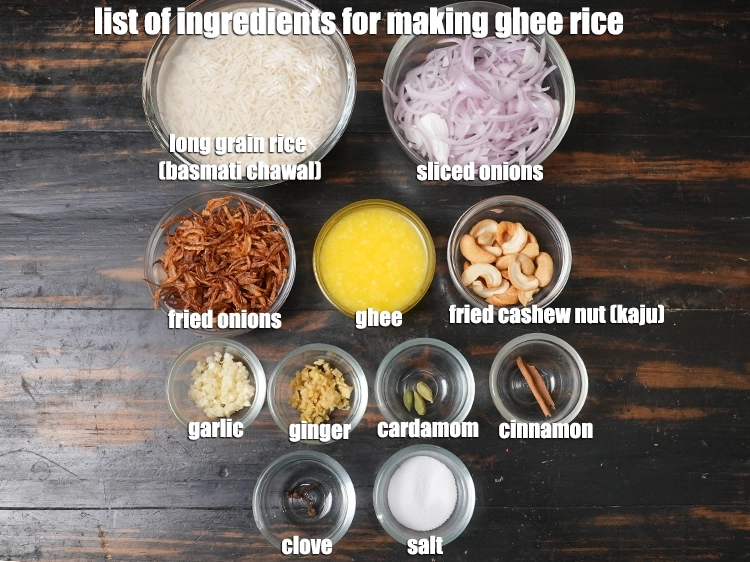 स्टेप 1 – <p><i><strong>घी चावल</strong> बनाने के लिए सामग्री की सूची की नीचे …